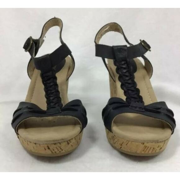 Sperry Womens SZ 6 Leather Black Cork Wedge Platform Sandals - Picture 3 of 11